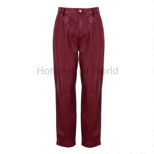 Red Basic Straight Fit Women Genuine Leather Pant -  HOTLEATHERWORLD