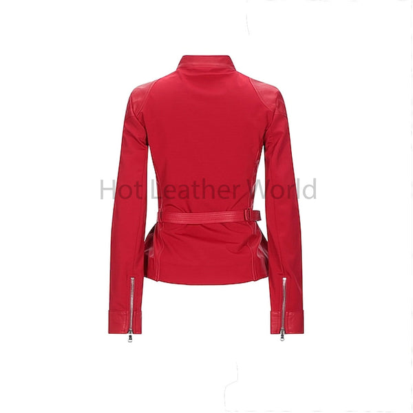 Classy red asymmetrical belted waist women biker leather jacket -  HOTLEATHERWORLD