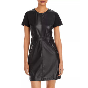 Minimal Black A Line Women Mini Leather Dress -  HOTLEATHERWORLD