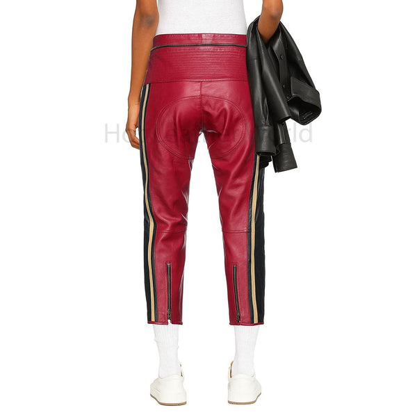 Chic Maroon Stud Detailed Women Cropped Leather Pant -  HOTLEATHERWORLD