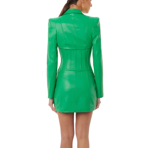 Neon Green Corset Waist Women Halloween Leather Blazer Mini Dress -  HOTLEATHERWORLD