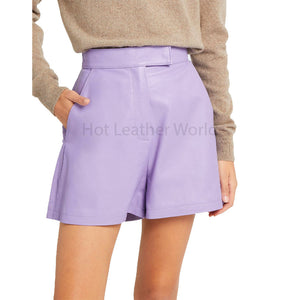 Lilac Attractive Women Bermuda Genuine Leather Shorts -  HOTLEATHERWORLD
