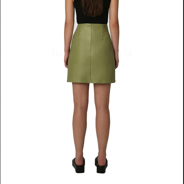 Sage Green Corset Laced Women Mini Hot Leather Skirt -  HOTLEATHERWORLD