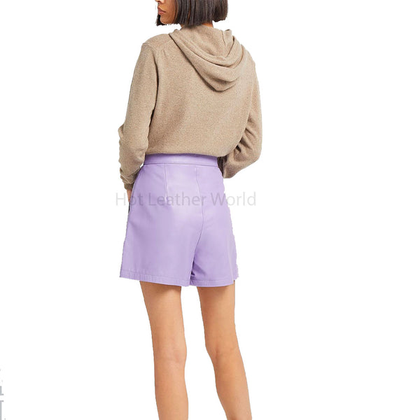 Lilac Attractive Women Bermuda Genuine Leather Shorts -  HOTLEATHERWORLD