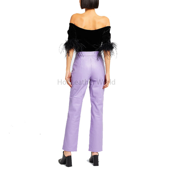 Trendy Lilac Women Straight Fit Genuine Leather Pant -  HOTLEATHERWORLD