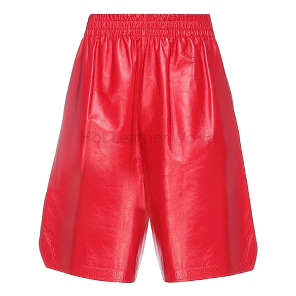 Charming Red Elasticized Waist Women Leather Shorts -  HOTLEATHERWORLD