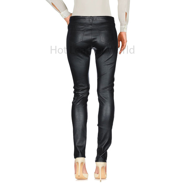 Basic Black Tapered Leg Women Casual Leather Pant -  HOTLEATHERWORLD