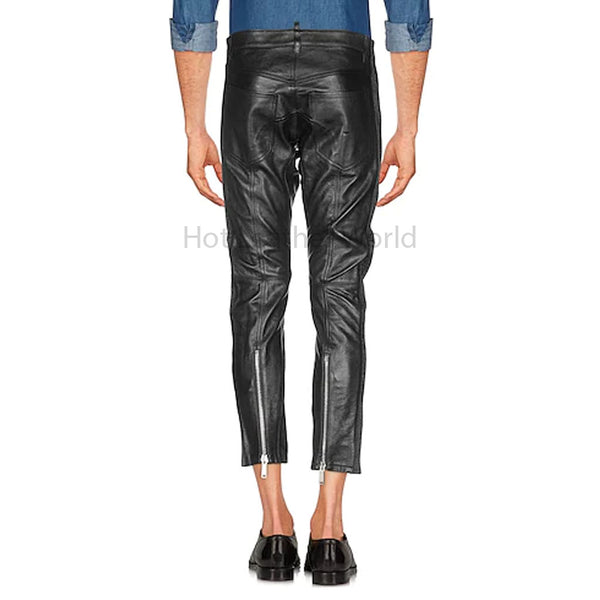 Black Zipper Detailed Tapper Leg Men Genuine Leather Pant -  HOTLEATHERWORLD