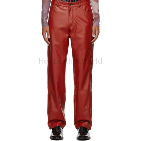 Red Stylish Men Boxer Genuine Leather Trouser -  HOTLEATHERWORLD