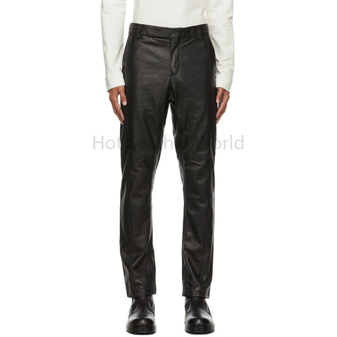Basic Black Straight Leg Men Genuine Leather Trouser -  HOTLEATHERWORLD