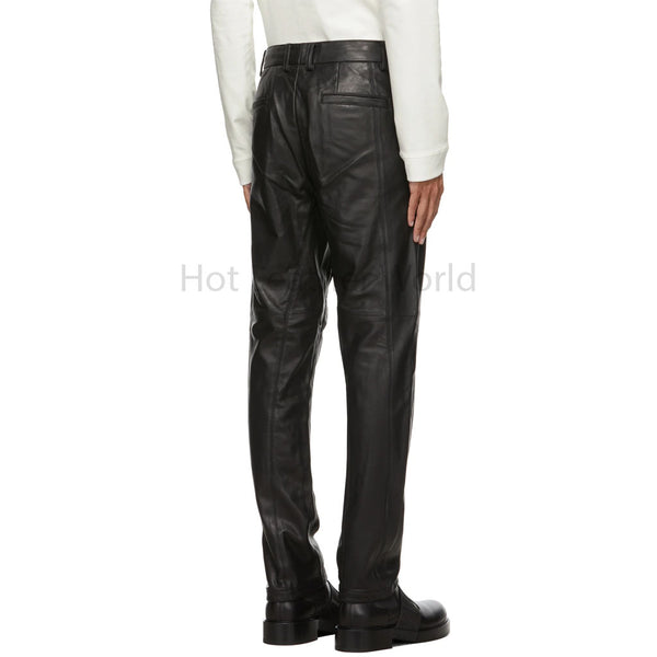 Basic Black Straight Leg Men Genuine Leather Trouser -  HOTLEATHERWORLD