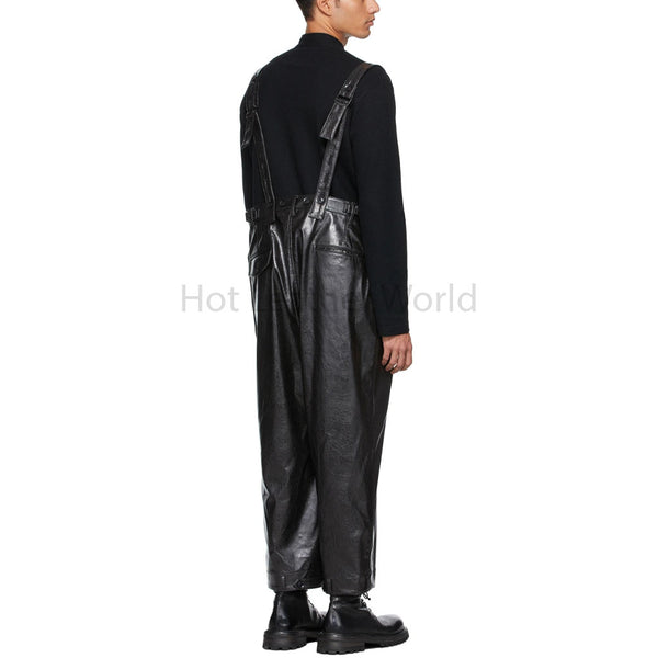Minimal Black Straight Fit Suspender Genuine Leather Pants -  HOTLEATHERWORLD
