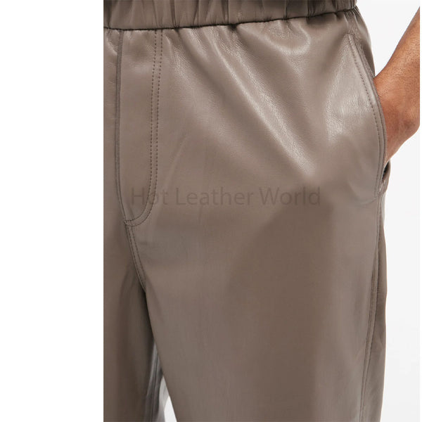 Comfy Gray Cropped Hem Men Genuine Leather Trouser -  HOTLEATHERWORLD