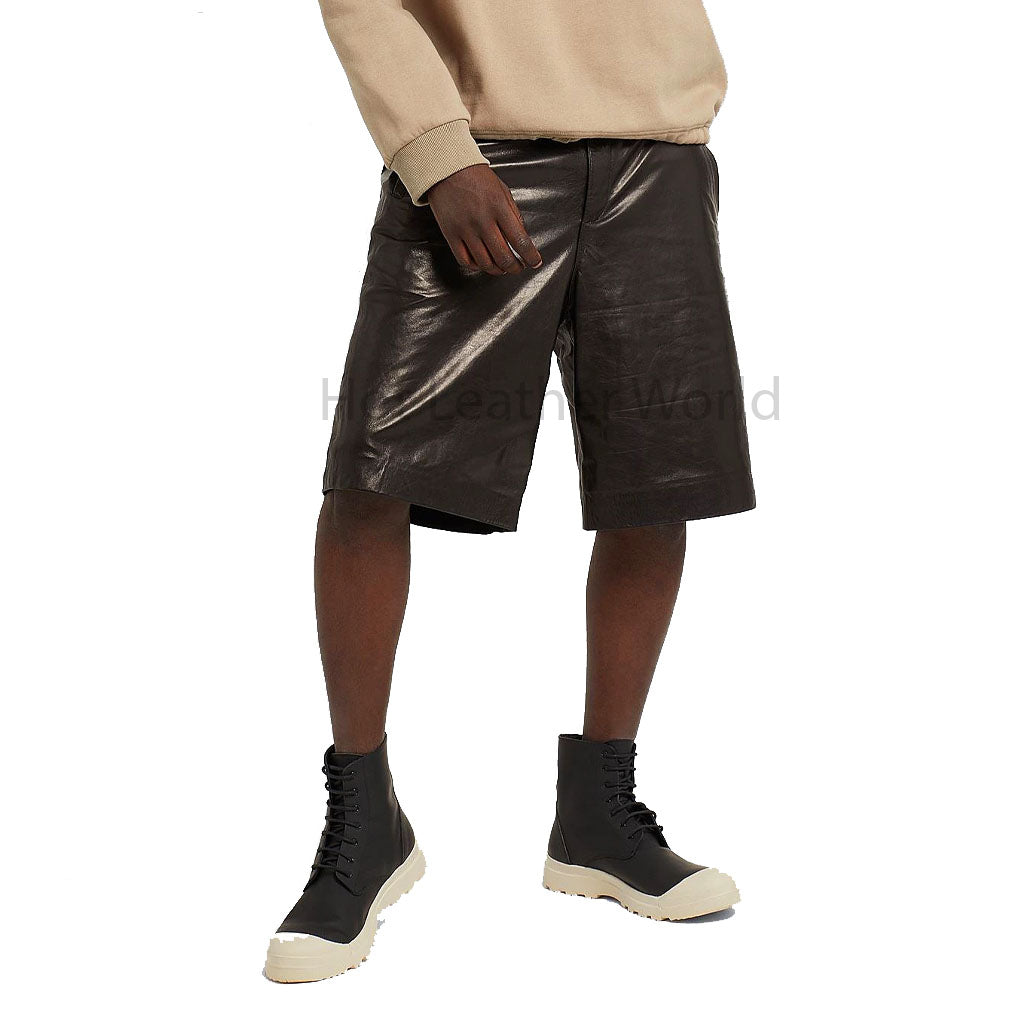 Classy Black Multi-Pockets Men Leather Bermuda Shorts -  HOTLEATHERWORLD