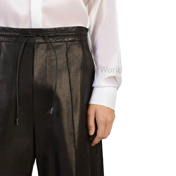 Black High-Class Drawstring Men Genuine Leather Bermuda Shorts -  HOTLEATHERWORLD