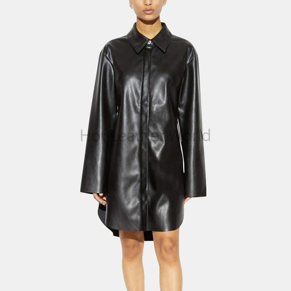 Solid Black Oversized Women Shirt Faux Leather Dress XL / White GRAY Solid Black Oversized Women Shirt Faux Leather Dress XL / White GRAY