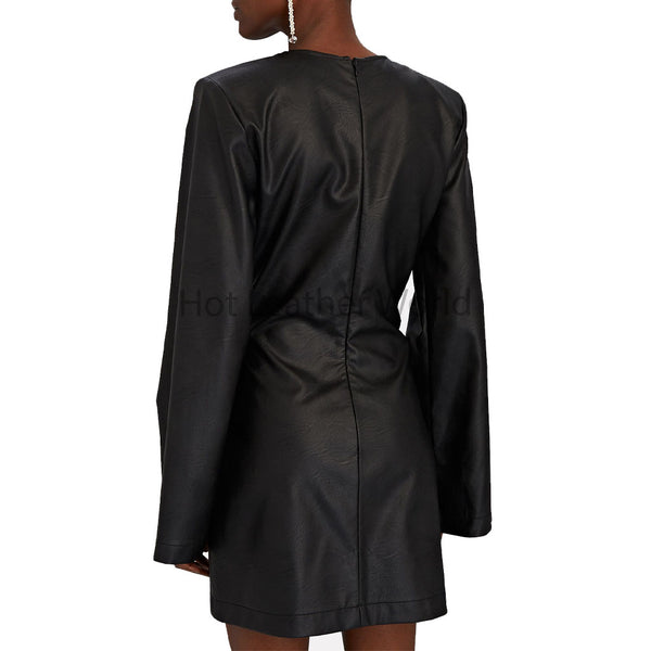 Minimal Black Wide Sleeves Women Mini Leather Dress -  HOTLEATHERWORLD