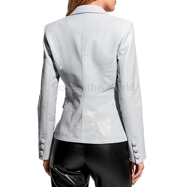 Pastel Grey One Button Women Leather Blazer -  HOTLEATHERWORLD