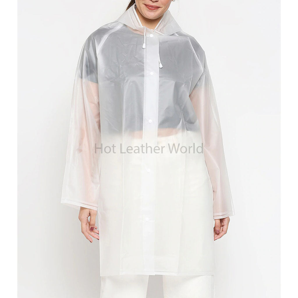 Women Semi Transparent Midi Rain Jacket -  HOTLEATHERWORLD
