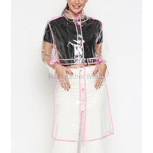 Women Trendy Pink Detailed Transparent Hooded Raincoat -  HOTLEATHERWORLD