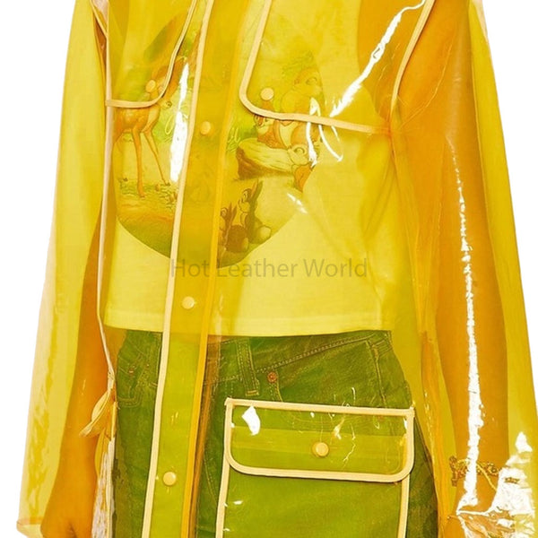 Women Stylish Yellow Rain Transparent Mini Trench Coat -  HOTLEATHERWORLD