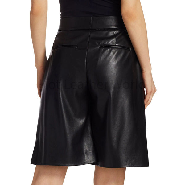 Basic Black Women Straight Leg Leather Shorts -  HOTLEATHERWORLD
