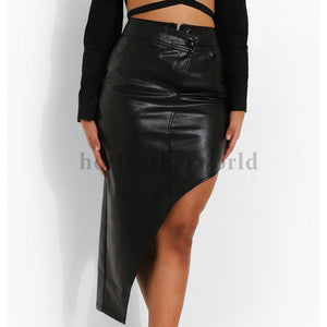 Asymmetrical Style Women Hot Leather Skirt -  HOTLEATHERWORLD