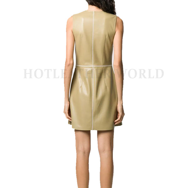 Women Button Up Mini Leather Dress -  HOTLEATHERWORLD