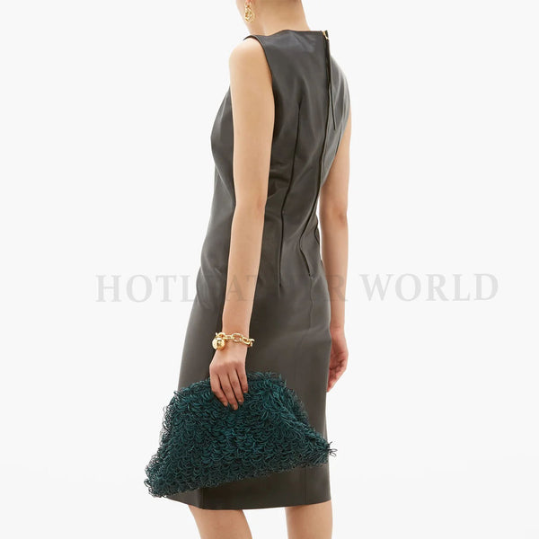 Women Square Neck Midi Leather Dress -  HOTLEATHERWORLD