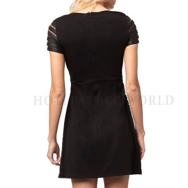 Women Stripe Leather Mini Dress -  HOTLEATHERWORLD