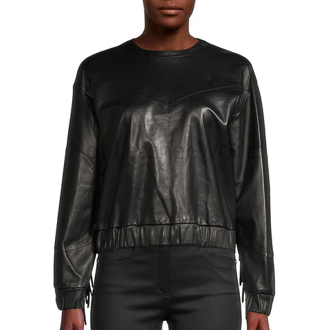 Trendy Black Minimal Fringe Women Leather Top -  HOTLEATHERWORLD