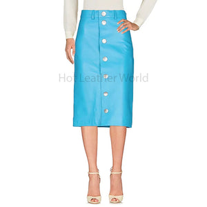 Stylish Turquoise Snap Detailed Women Leather Skirt -  HOTLEATHERWORLD