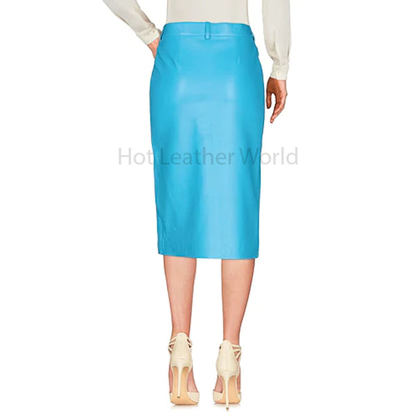 Stylish Turquoise Snap Detailed Women Leather Skirt -  HOTLEATHERWORLD