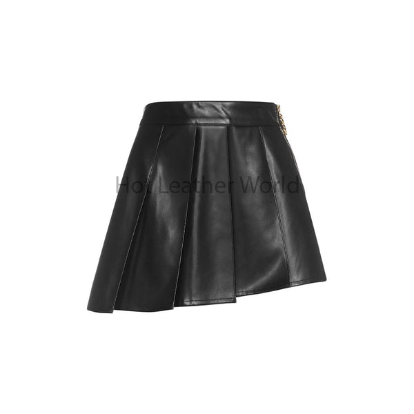 Trendy Black Asymmetrical Women Pleated Mini Leather Skirt -  HOTLEATHERWORLD