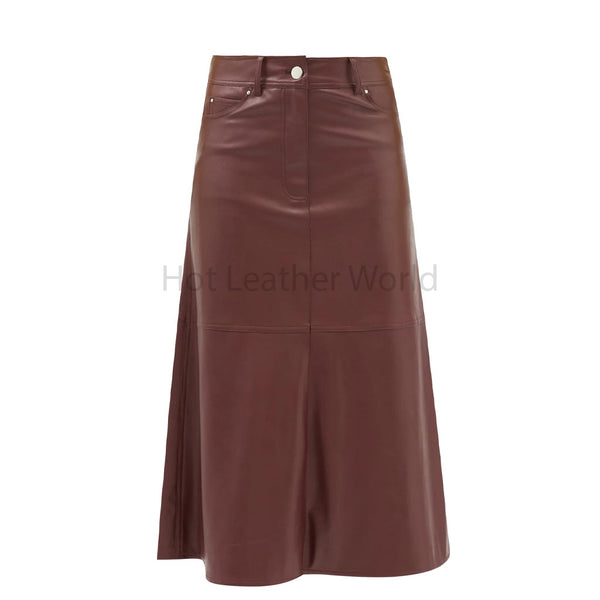 Classy Burgundy Five Pockets Midi Women Leather Skirt -  HOTLEATHERWORLD