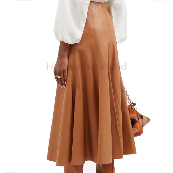 Stylish Tan High Rise A Line Women Leather Skirt -  HOTLEATHERWORLD