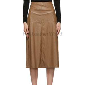 Tan Brown Paneled Women Genuine Leather Skirt -  HOTLEATHERWORLD