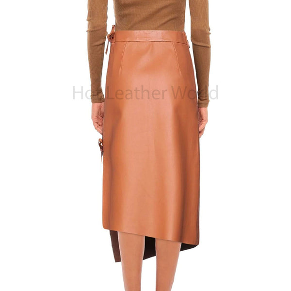Minimal Peach Women Asymmetrical Leather Skirt -  HOTLEATHERWORLD