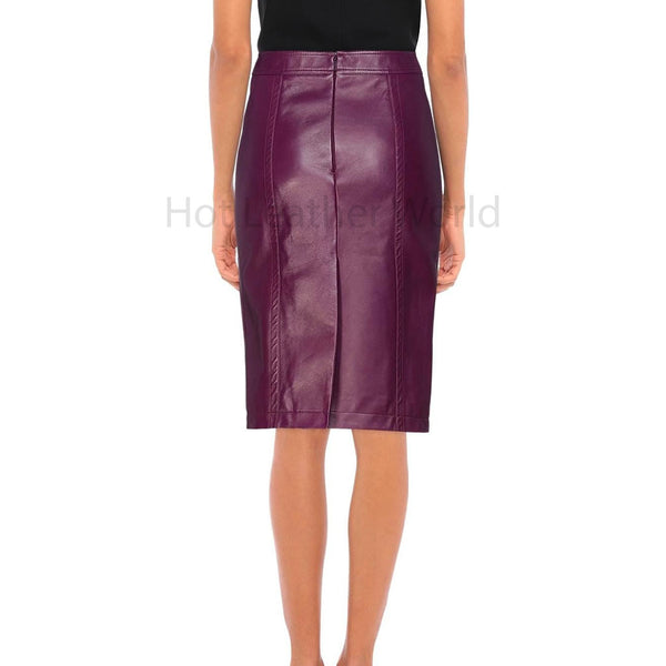 Deep Purple Stitch Detailed Women Leather Skirt -  HOTLEATHERWORLD
