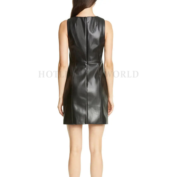 Scoop Neck Women Mini Leather Dress -  HOTLEATHERWORLD
