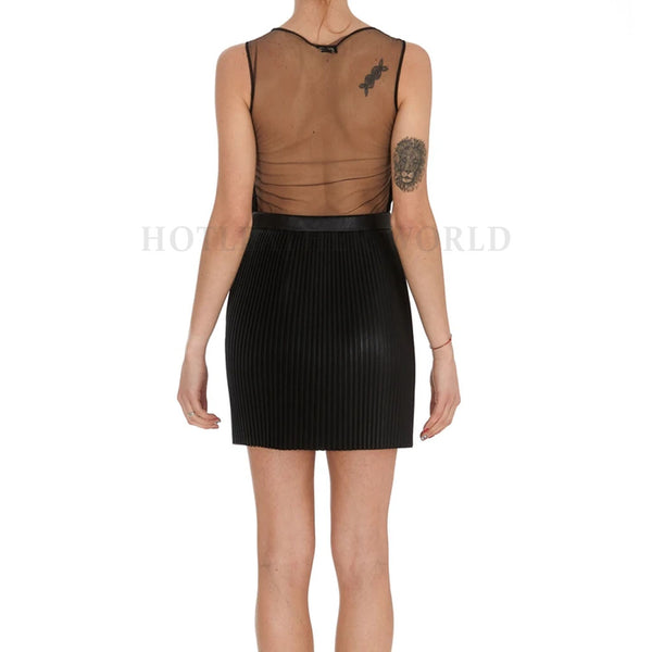 Studded Women Mini Leather Dress -  HOTLEATHERWORLD
