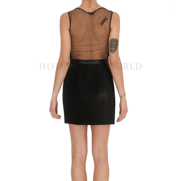 Studded Women Mini Leather Dress S / CHOCOLATE BROWN Studded Women Mini Leather Dress S / CHOCOLATE BROWN
