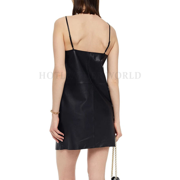 Spaghetti Strap Women Mini Leather Dress -  HOTLEATHERWORLD