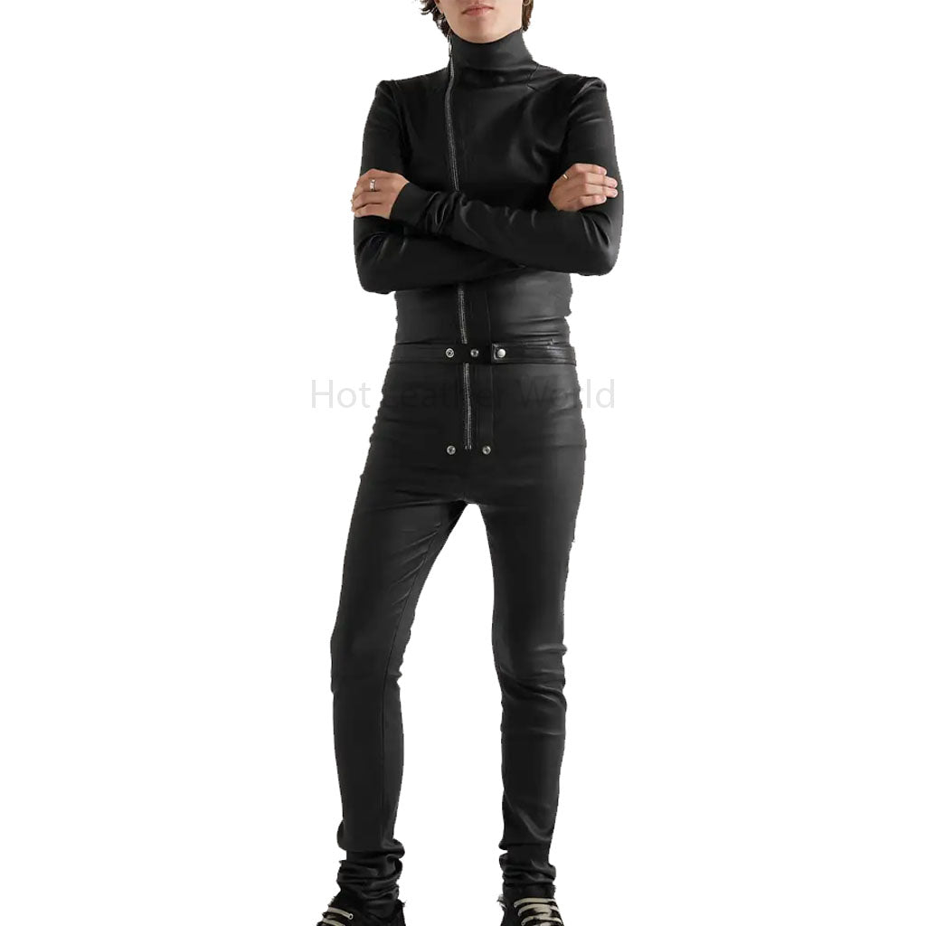 Basic Black Slim Fit Minimal Men Leather Jumpsuit