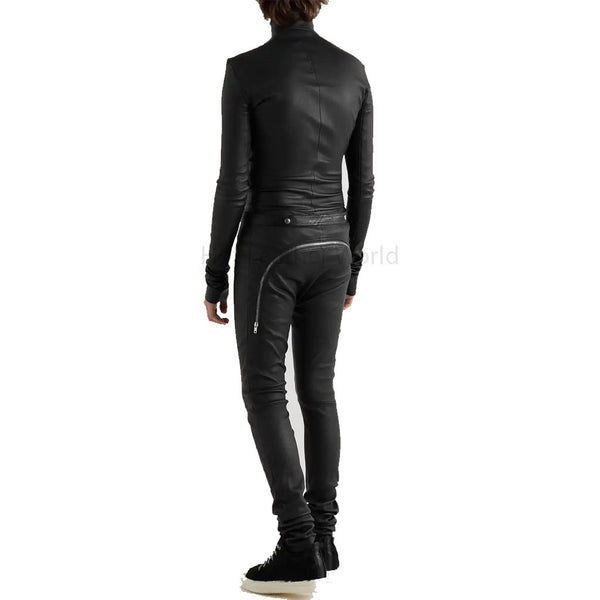 Basic Black Slim Fit Minimal Men Leather Jumpsuit -  HOTLEATHERWORLD