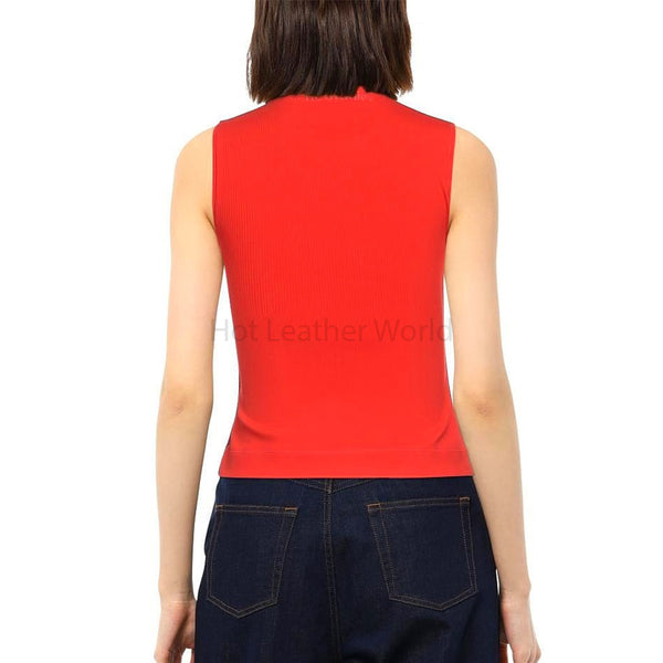 Orange Women Sleeveless Pullover Leather Top -  HOTLEATHERWORLD