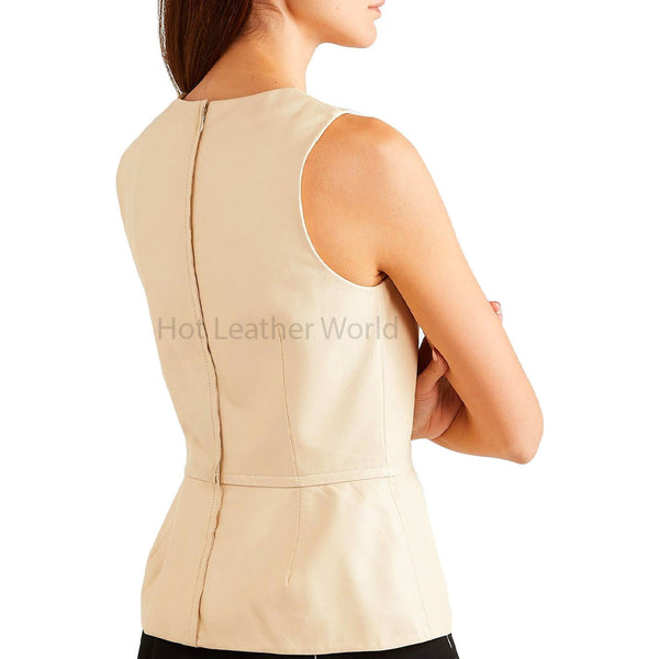 Beige Sophisticated A line Women Leather Top -  HOTLEATHERWORLD