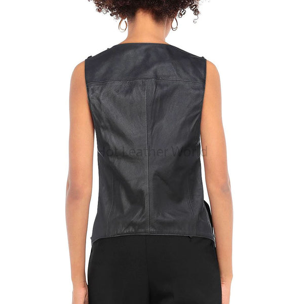 Black Studded Vintage Style Women Leather Top -  HOTLEATHERWORLD