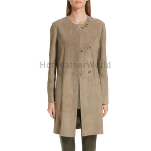 Amazing Buttoned Women Suede Leather Coat -  HOTLEATHERWORLD