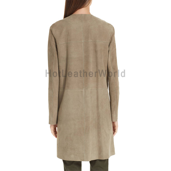 Amazing Buttoned Women Suede Leather Coat -  HOTLEATHERWORLD